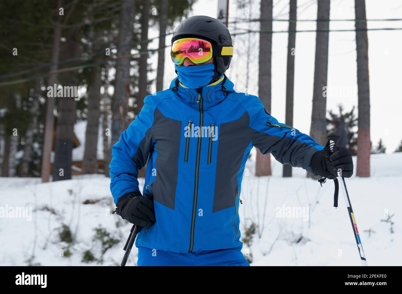 Close-up of a skier in a sports helmet and ski goggles Stock Photo