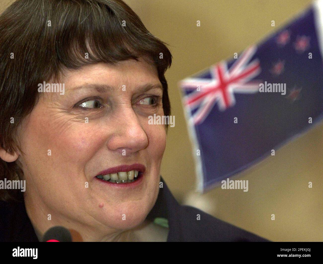 New Zealand Prime Minister Helen Clark talks at a presentation during ...