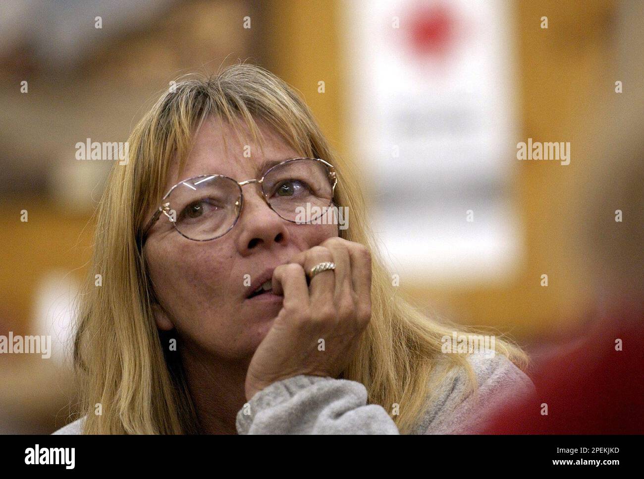 Kyburz, Calif., resident Betty Wertz watches the televison news at the