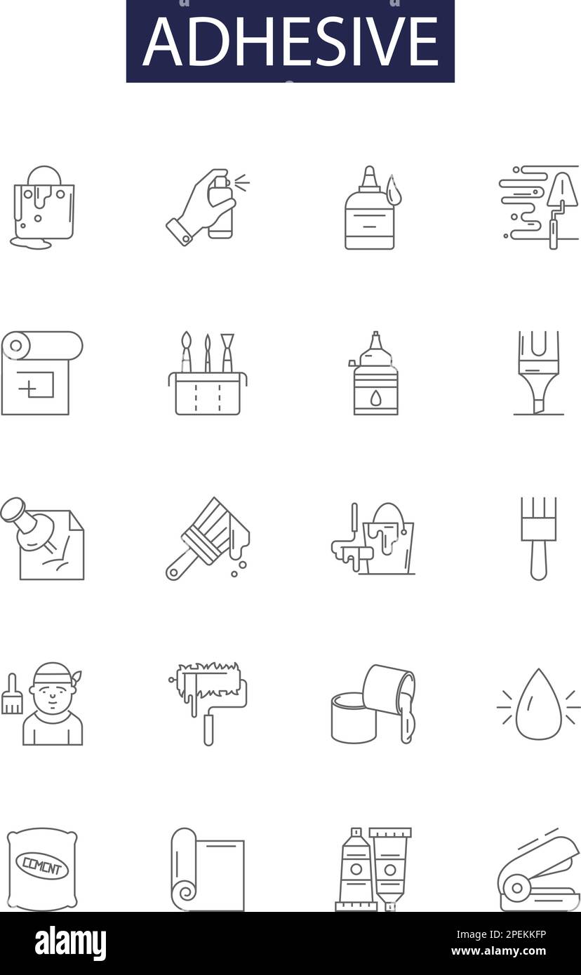 Adhesive line vector icons and signs. Glue, Paste, Clamp, Sealant, Gum