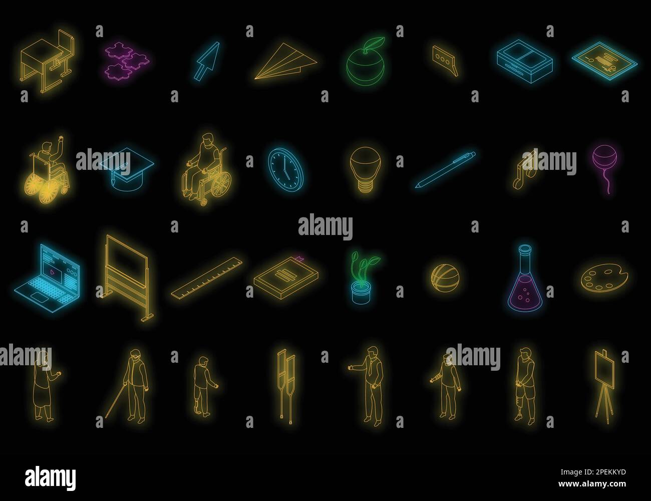 Inclusive education icons set. Isometric set of inclusive education ...