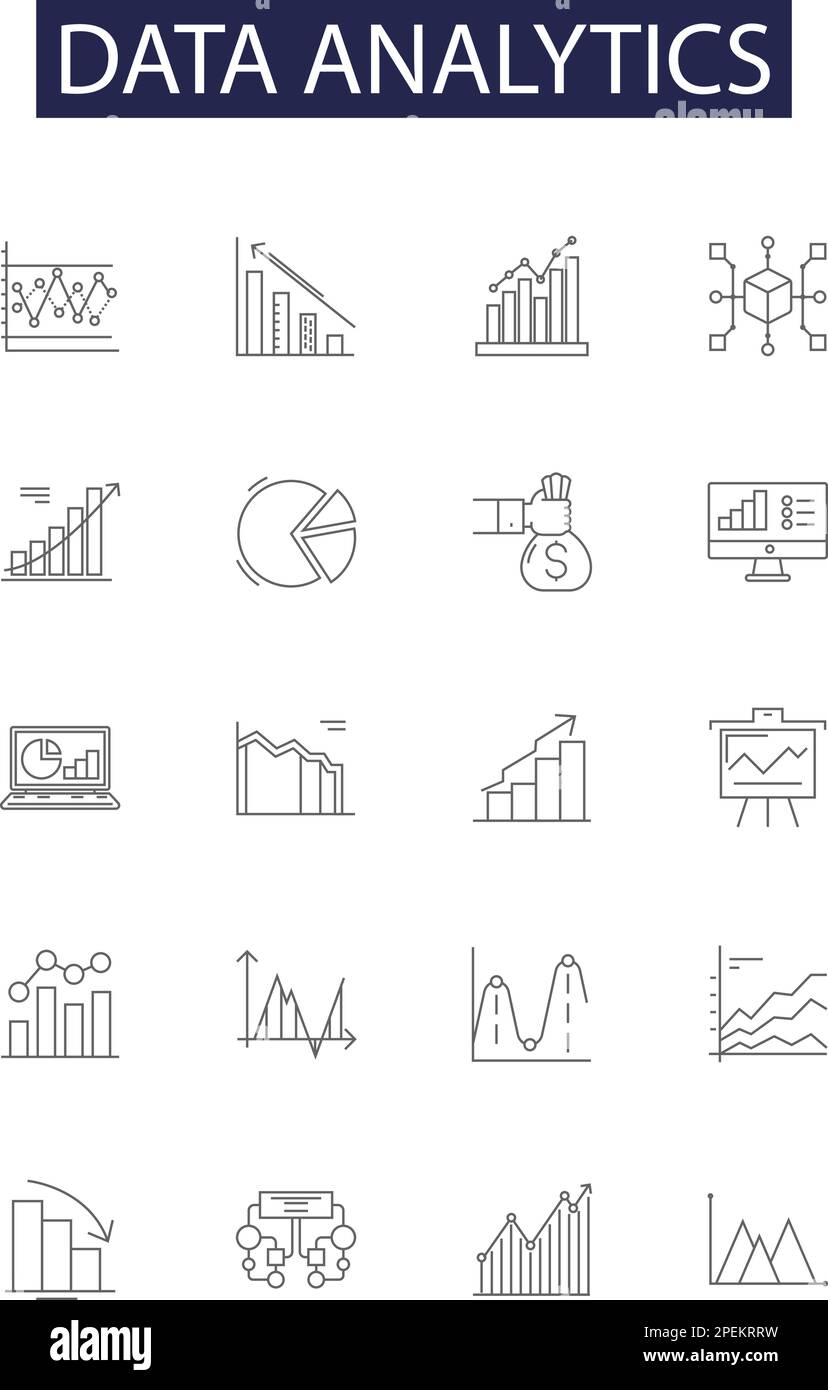 Data analytics line vector icons and signs. Analytics, Computing, Data-mining, Machine, Learning, Business, Intelligence, Visualization outline vector Stock Vector