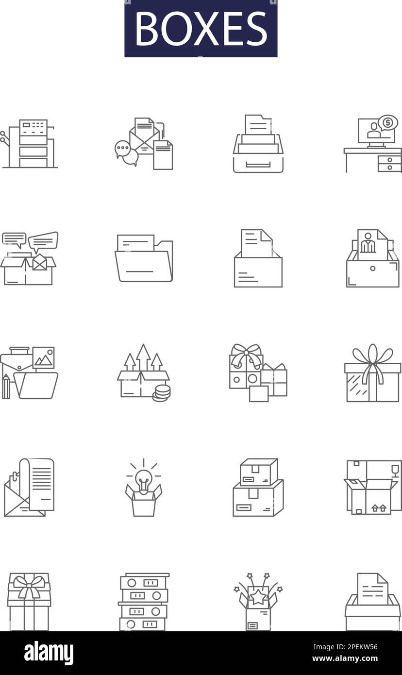 Boxes line vector icons and signs. Cartons, Containers, Crates, Cases
