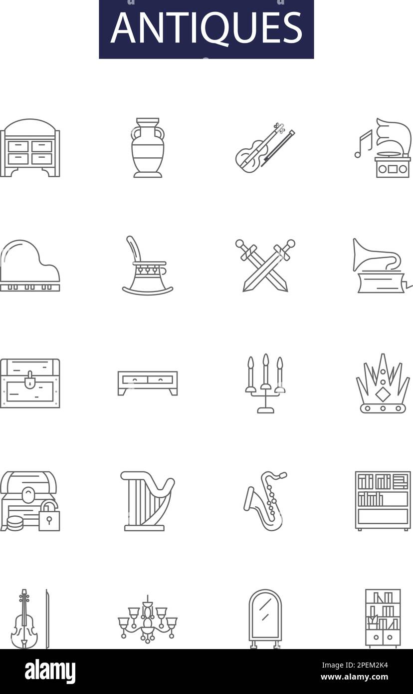 Antiques line vector icons and signs. Antique, Collectibles, Heirlooms