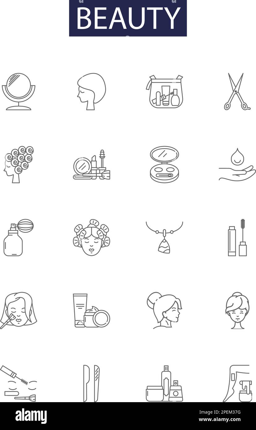 Beauty line vector icons and signs. Attractive, Elegant, Lovely, Charming, Fascinating, Splendid, Graceful, Adorable outline vector illustration set Stock Vector