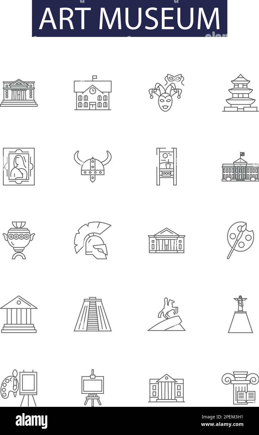 Art museum line vector icons and signs. museum, gallery, exhibit, sculpture, painting, masterpieces, collections, creativity outline vector Stock Vector