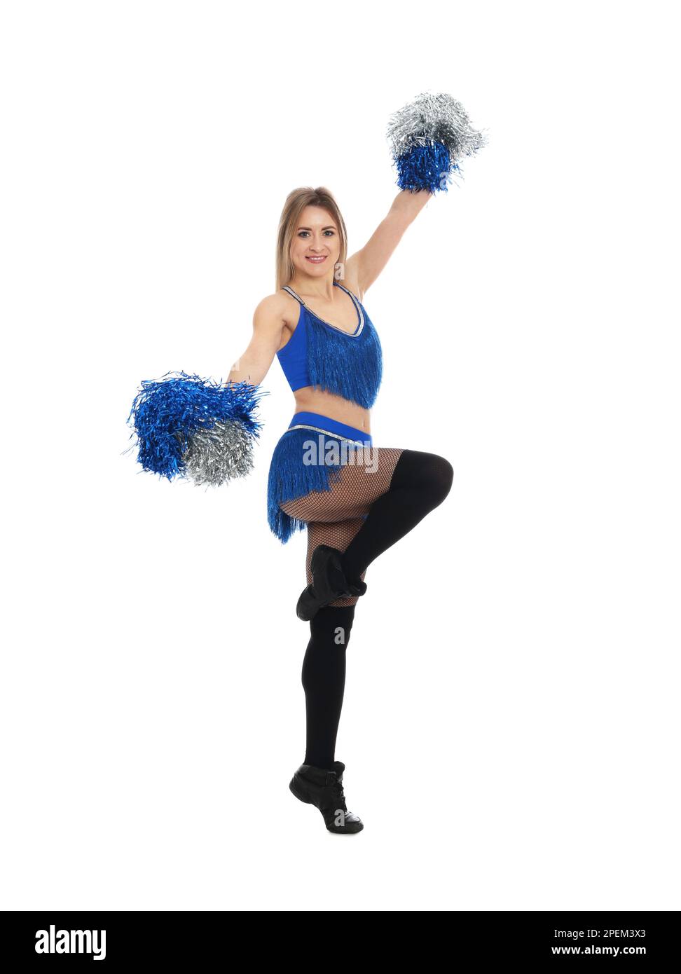 Cheerleaders in Uniform Holding Pom-Poms Stock Photo - Alamy