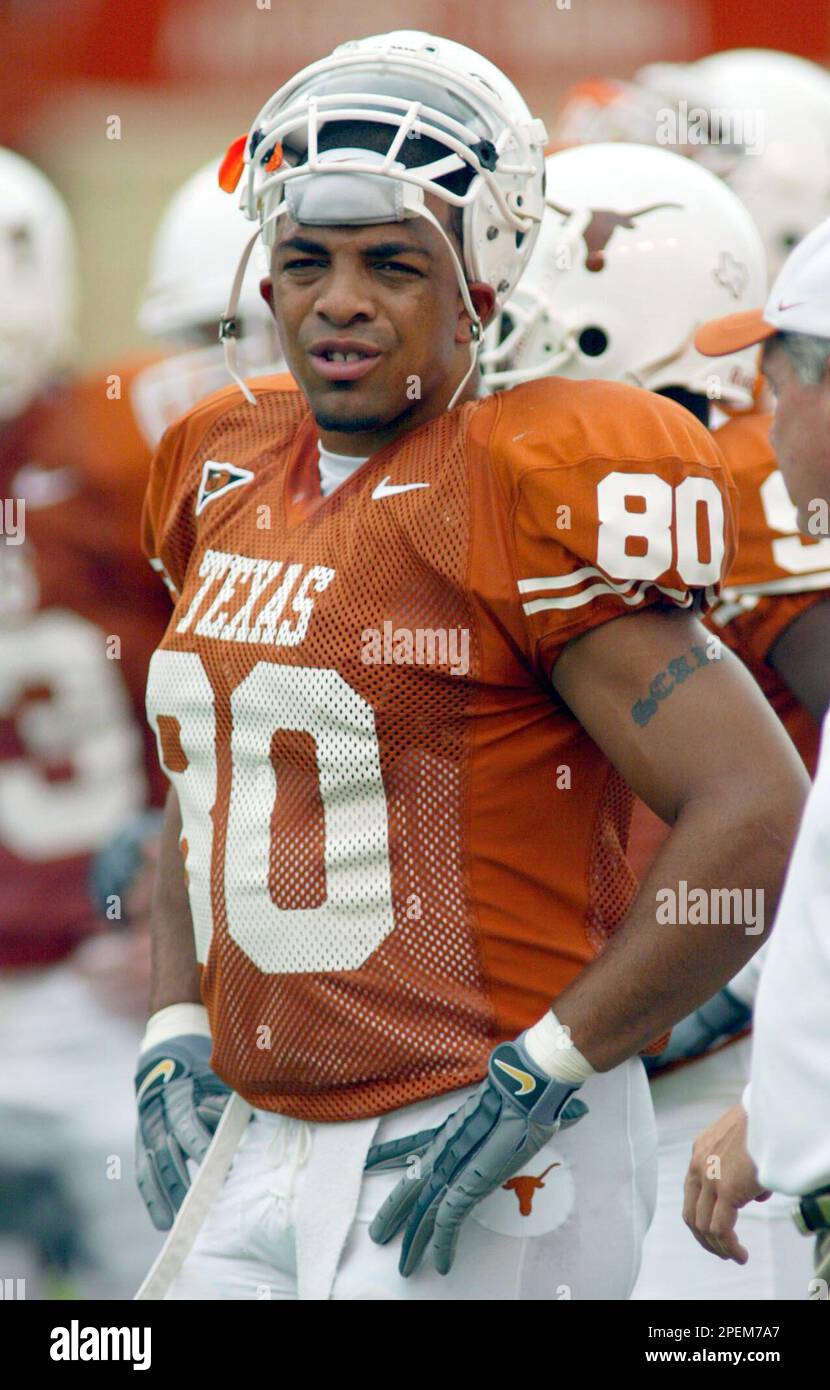 FILE ** Texas tight end Bo Scaife stands on the sideline during a game with  Rice Saturday, Sept. 25, 2004, in Austin, Texas. Scaife has been playing  for Texas so long