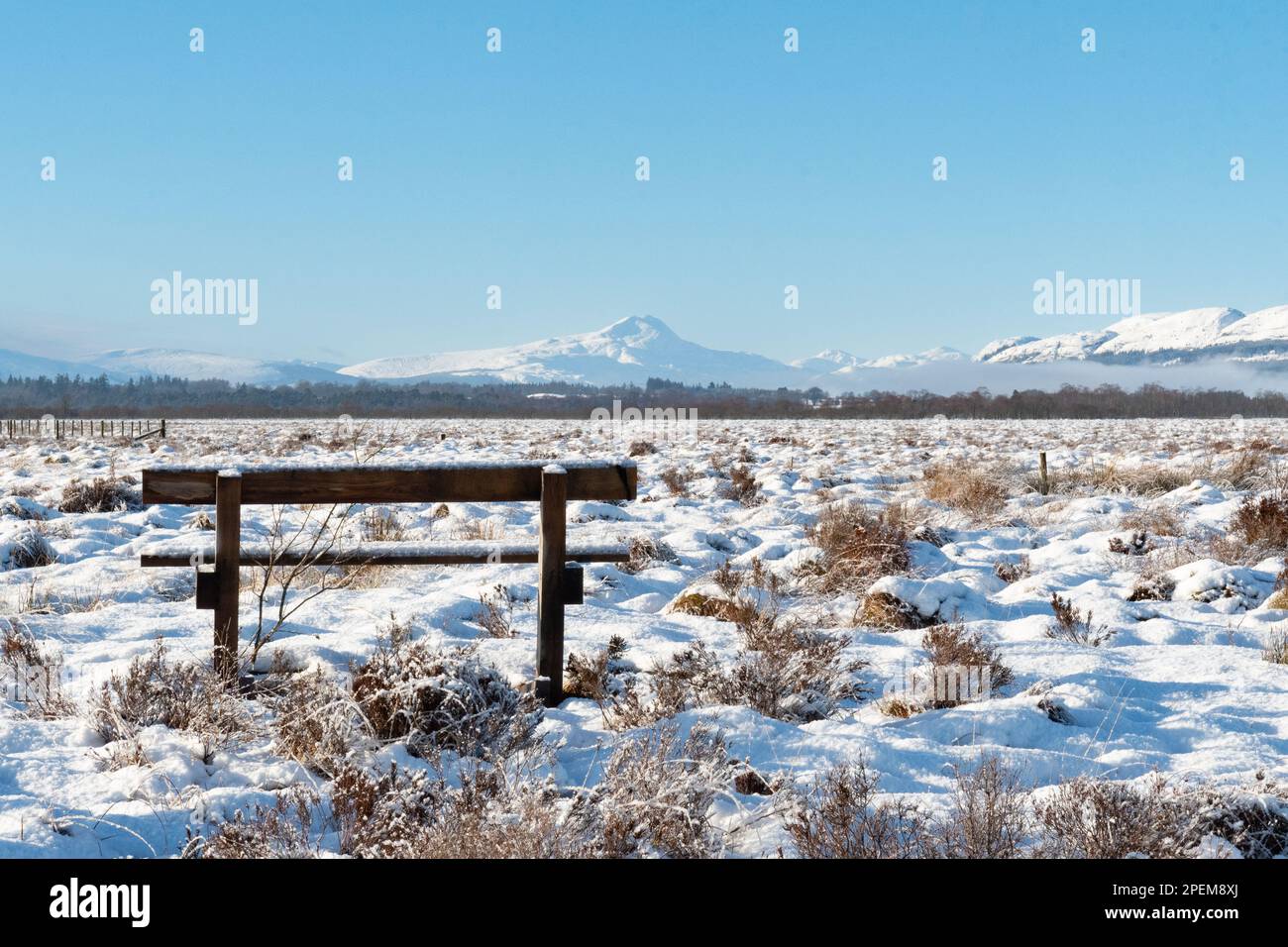 Flanders Moss and Ben Lomond in winter - Stirling, Scotland, UK Stock Photo