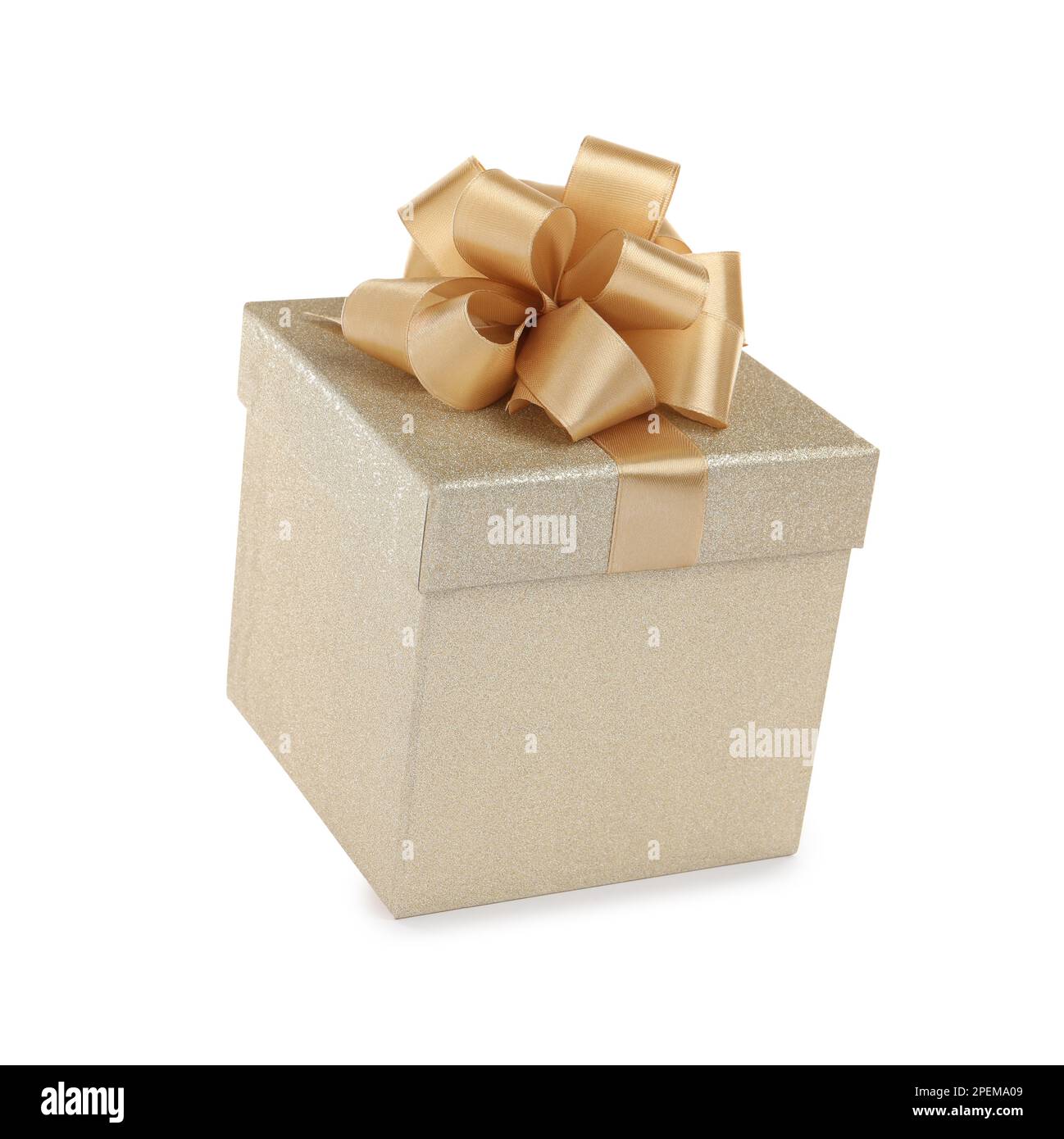 Beautiful golden gift box on white background Stock Photo - Alamy