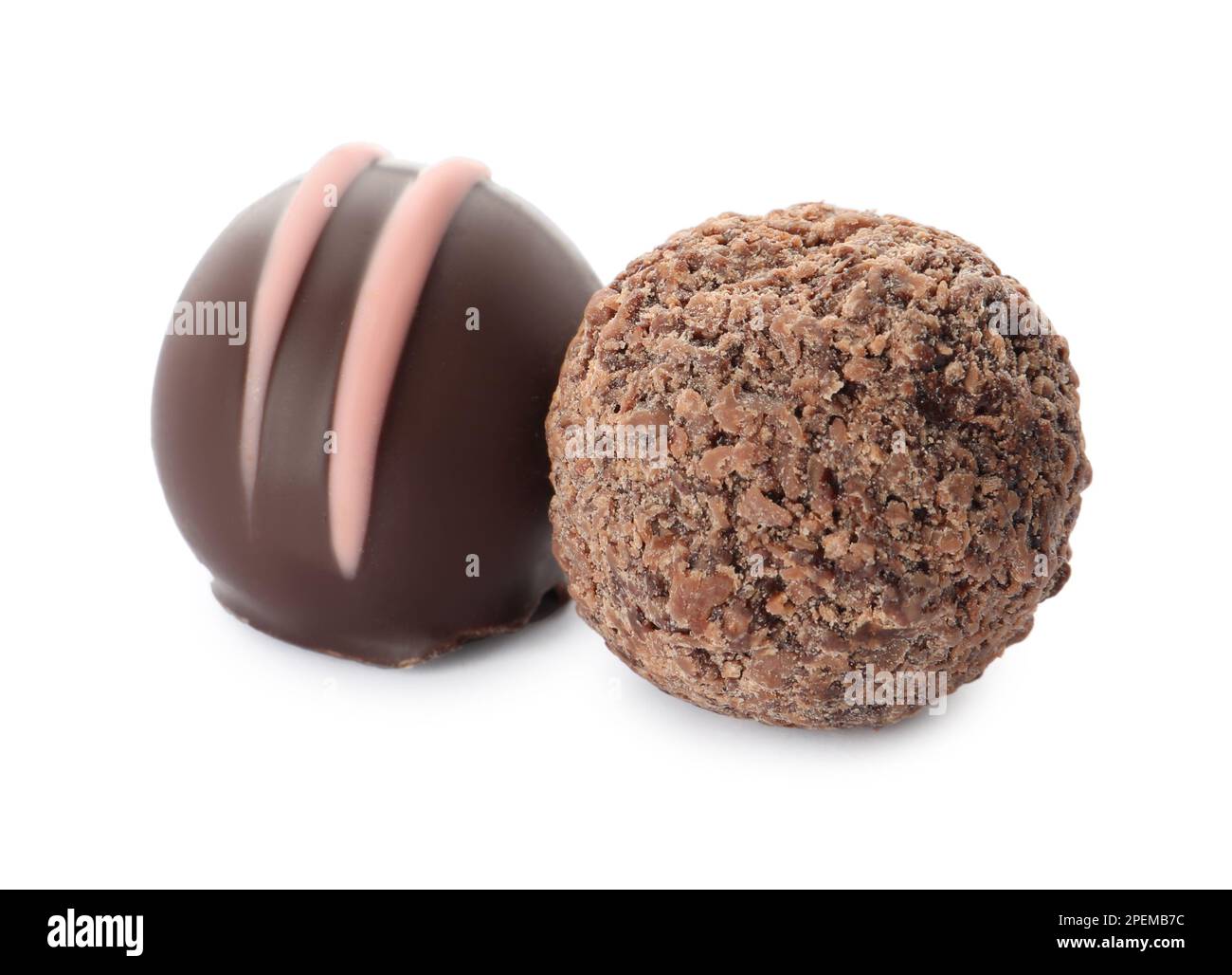 Different delicious chocolate truffles on white background Stock Photo ...