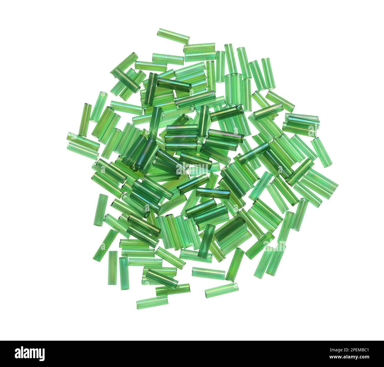 Pile of green bugle beads on white background, top view Stock Photo Alamy
