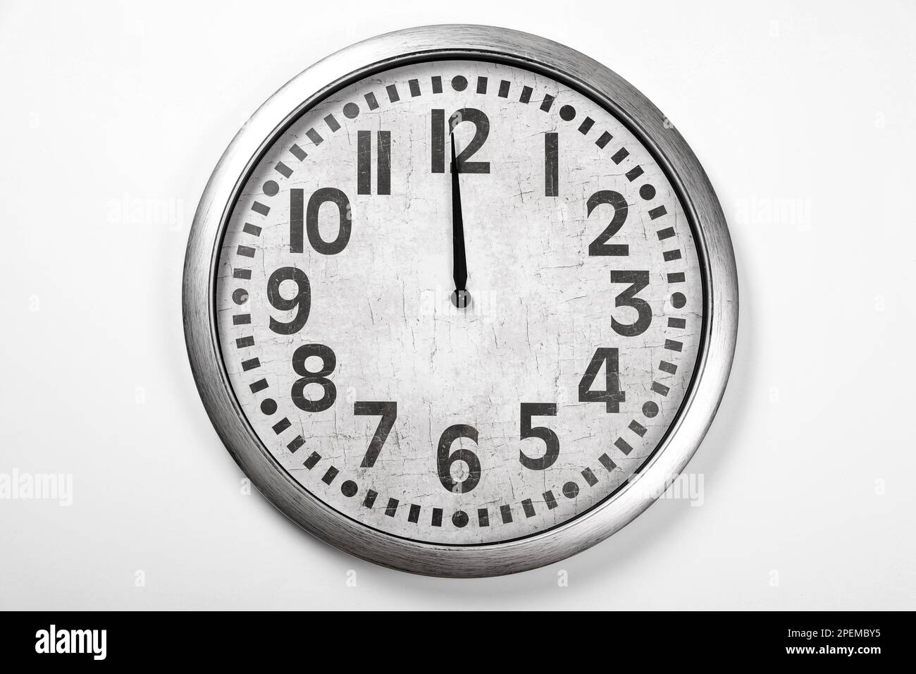 Stylish analog clock hanging on white wall Stock Photo Alamy