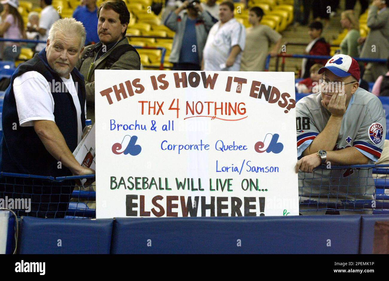 Montreal Expos fans show their feelings before the team's final home