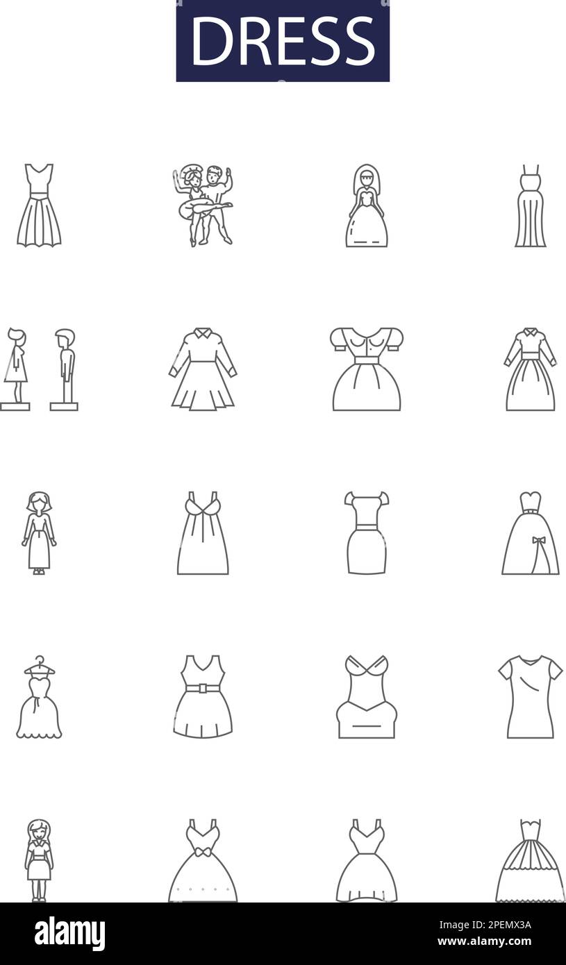Dress line vector icons and signs. Skirt, Robe, Attire, Frock, Garment ...
