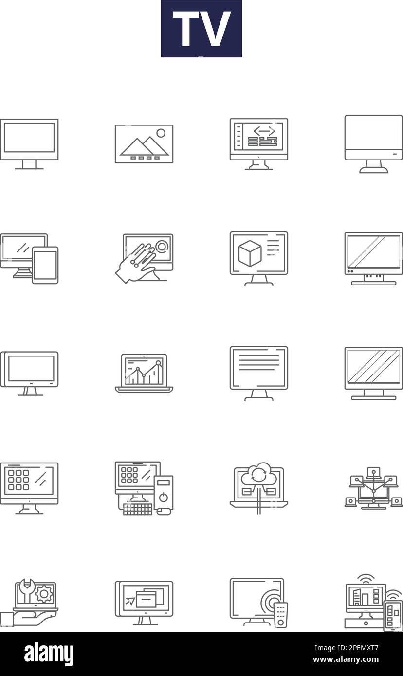 Tv line vector icons and signs. LCD, LED, HD, Plasma, OLED, 4K, Smart, Stream outline vector illustration set Stock Vector