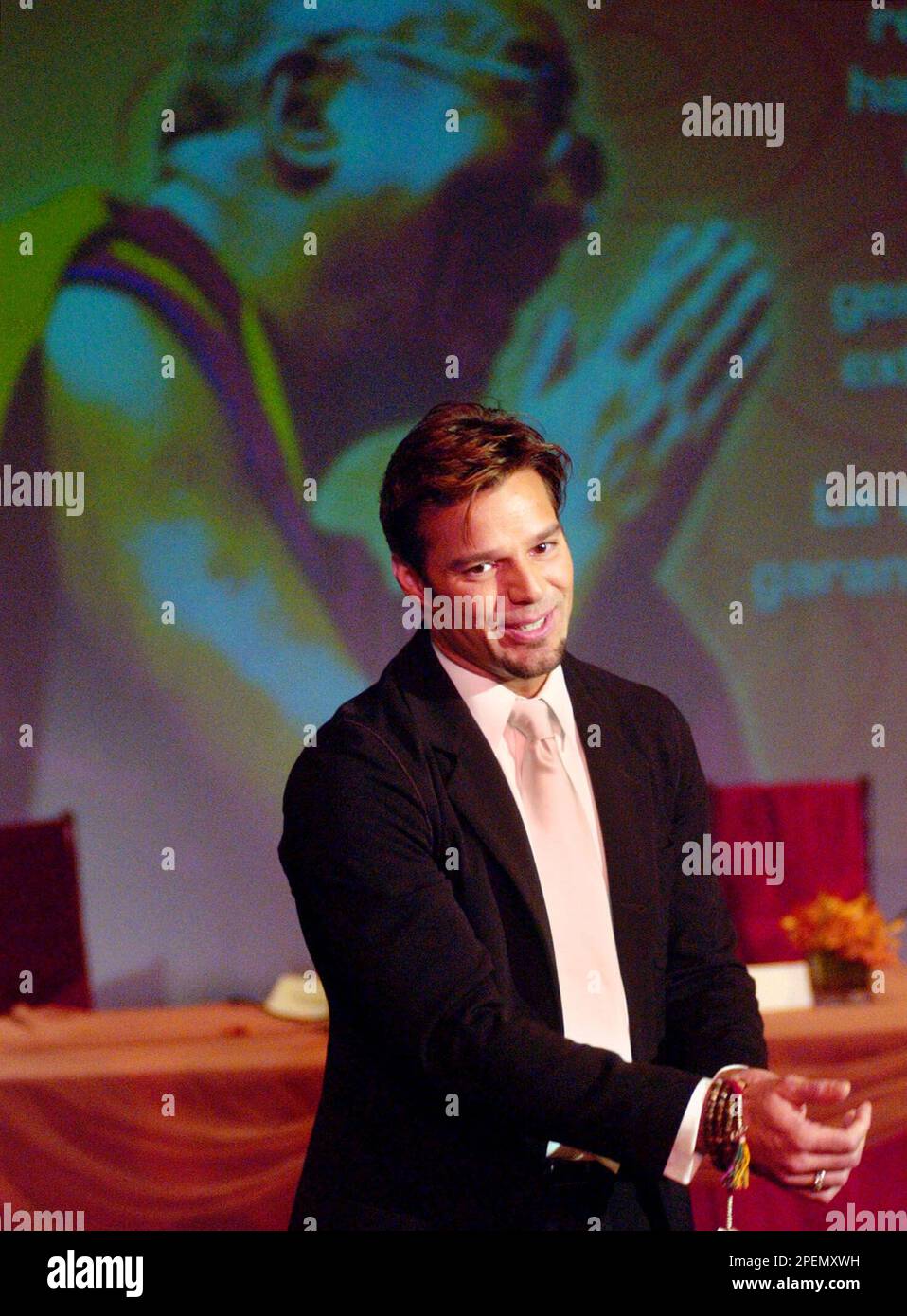 Puerto Rican pop star Ricky Martin speaks to the press following a ...