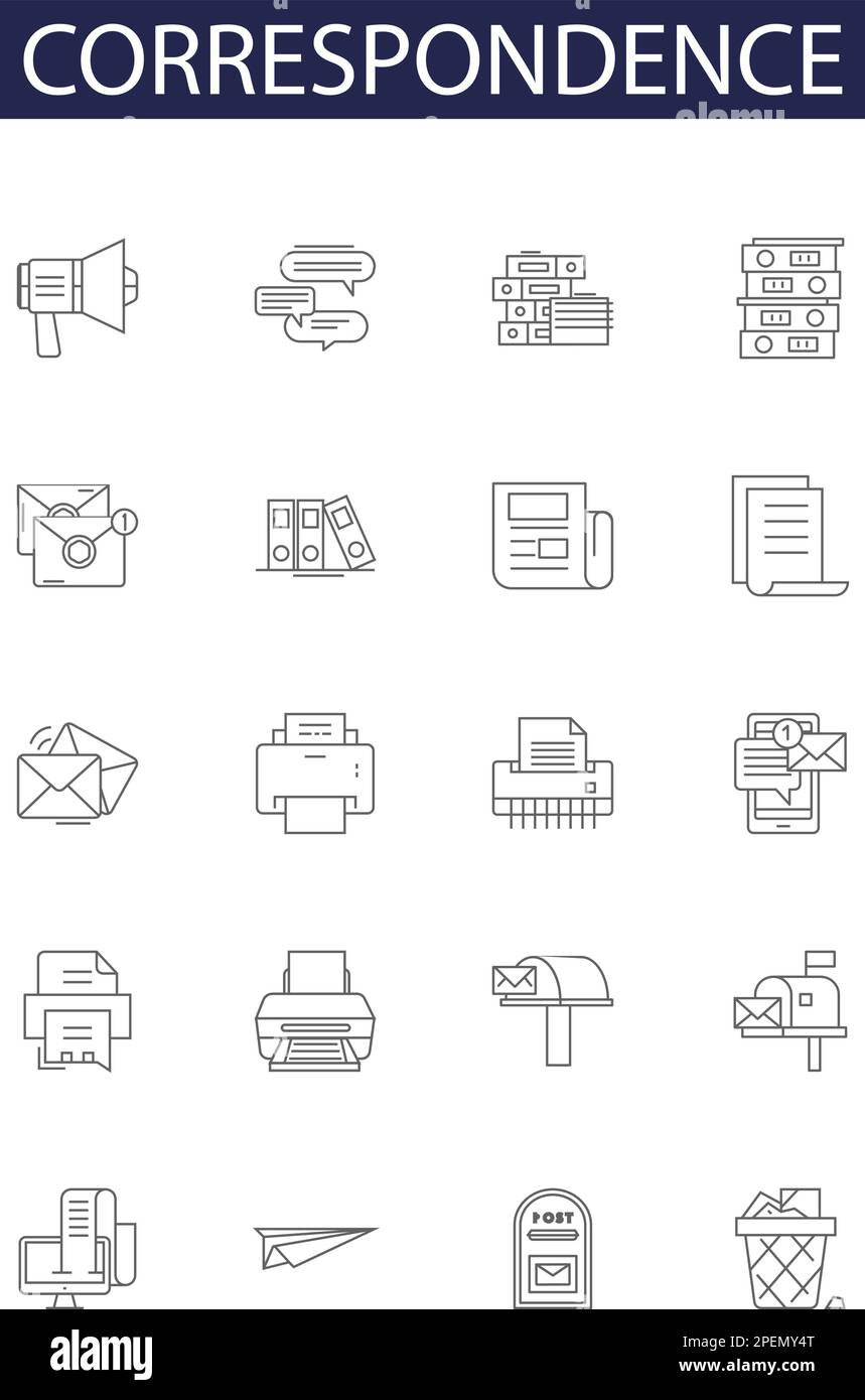 Correspondence line vector icons and signs. Exchange, Communications, Mail, Emails, Notes, Replies, Reports, Inquiries outline vector illustration set Stock Vector