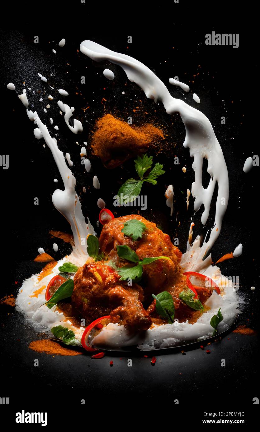 chicken curry garam masala with cocoa milk cooked on tandoori with