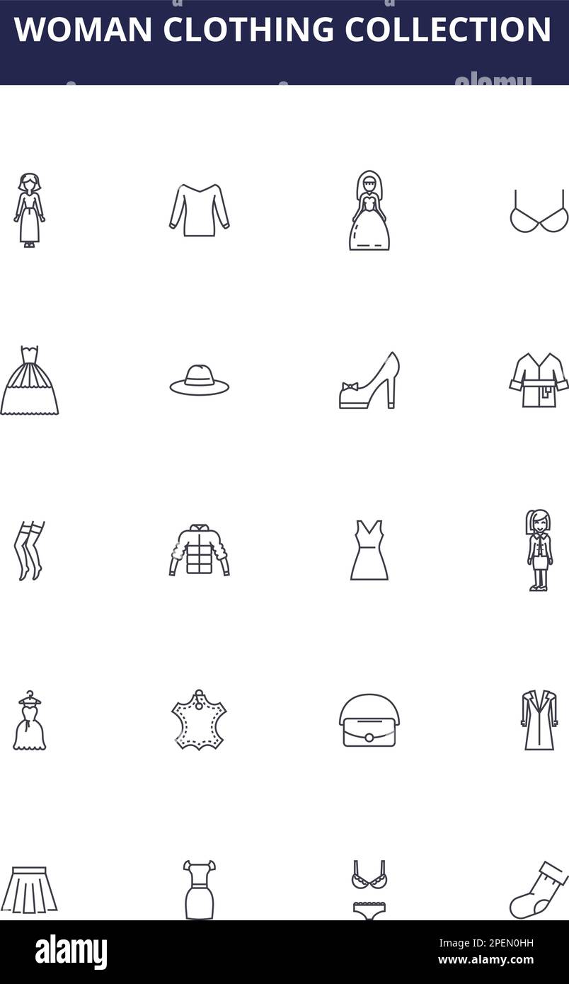 Woman clothing collection line vector icons and signs. Skirts, Blazers ...