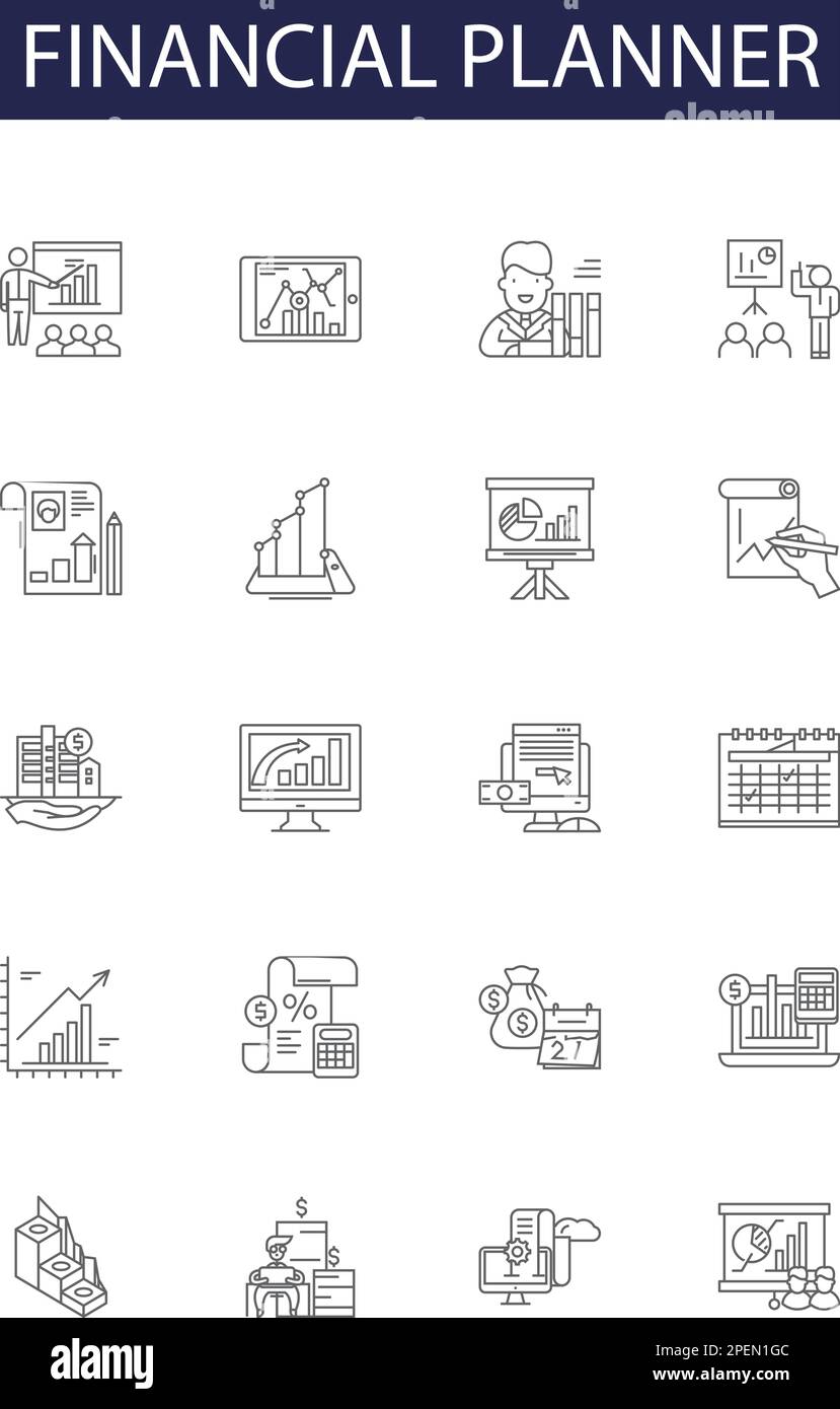 Financial planner line vector icons and signs. Investor, Wealth, Strategist, Consultant, Advisor