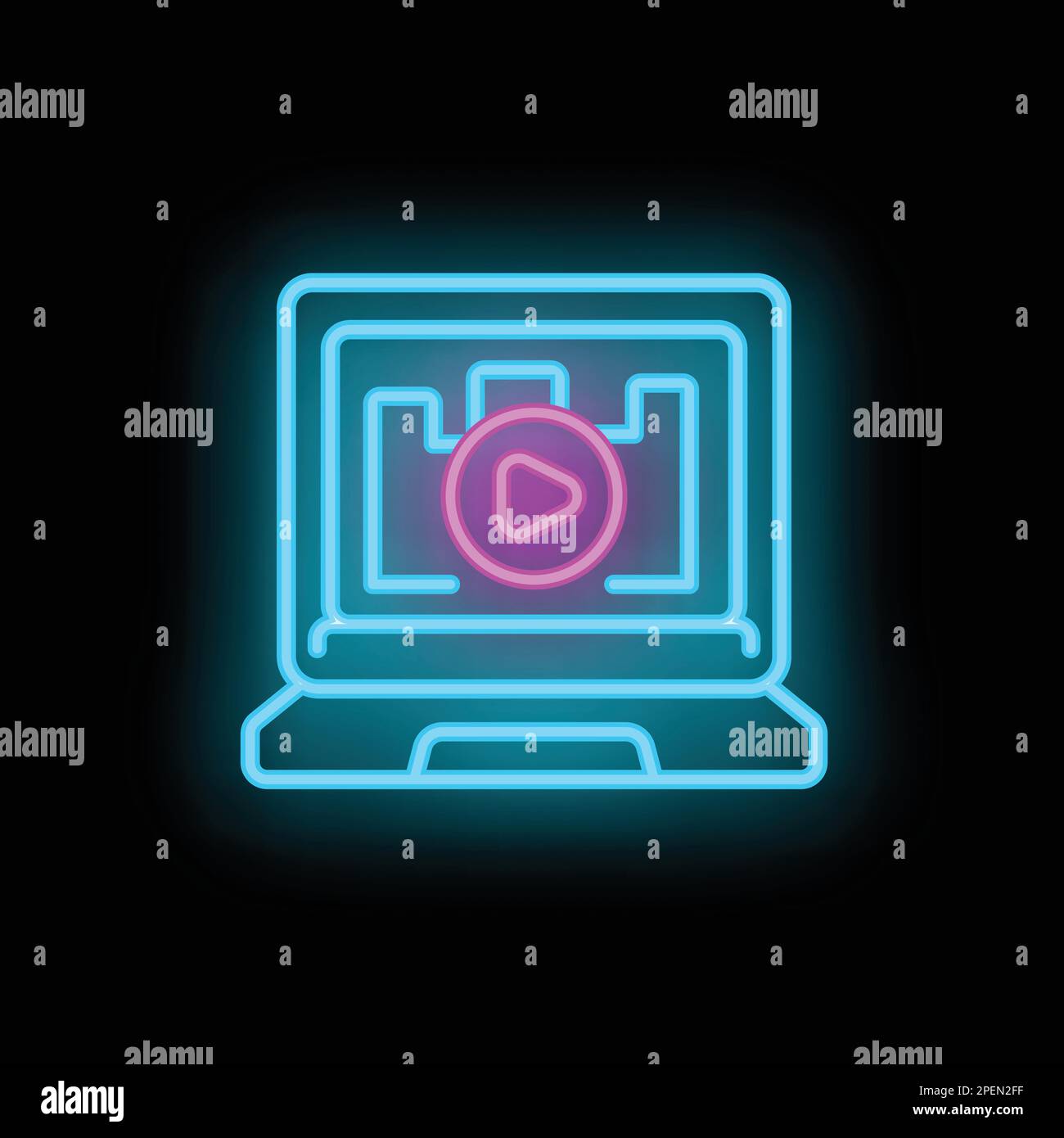 Laptop video reality icon outline vector. Virtual tour. Map space neon color isolated on black Stock Vector