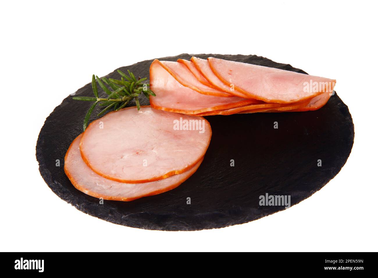 Pork ham slices of isolated on a white background, features Stock Photo
