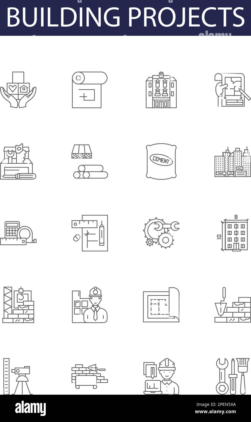 Building projects line vector icons and signs. Architecture ...