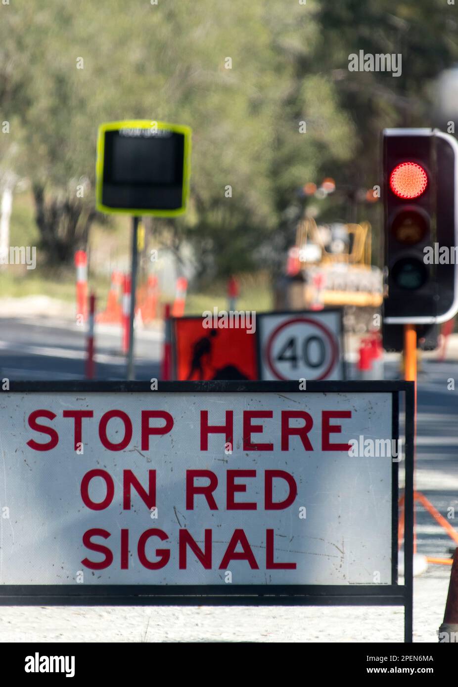 Traffic lights at road works on rural road in SE Queensland, Australia