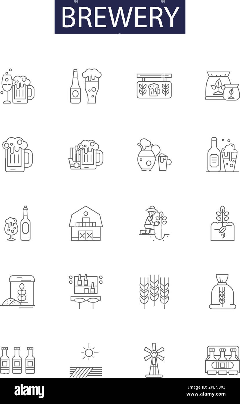 Brewery line vector icons and signs. Malt, Beer, Distillery, Ferment, Brewing, Hops, Keg, Lager outline vector illustration set Stock Vector