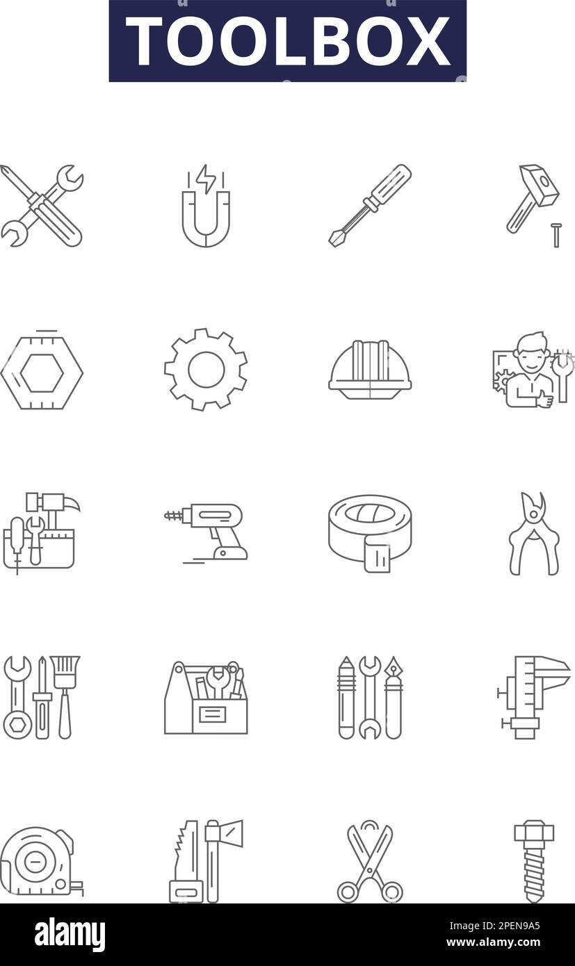 Toolbox line vector icons and signs. Chest, Kit, Box, Garage, Workbench