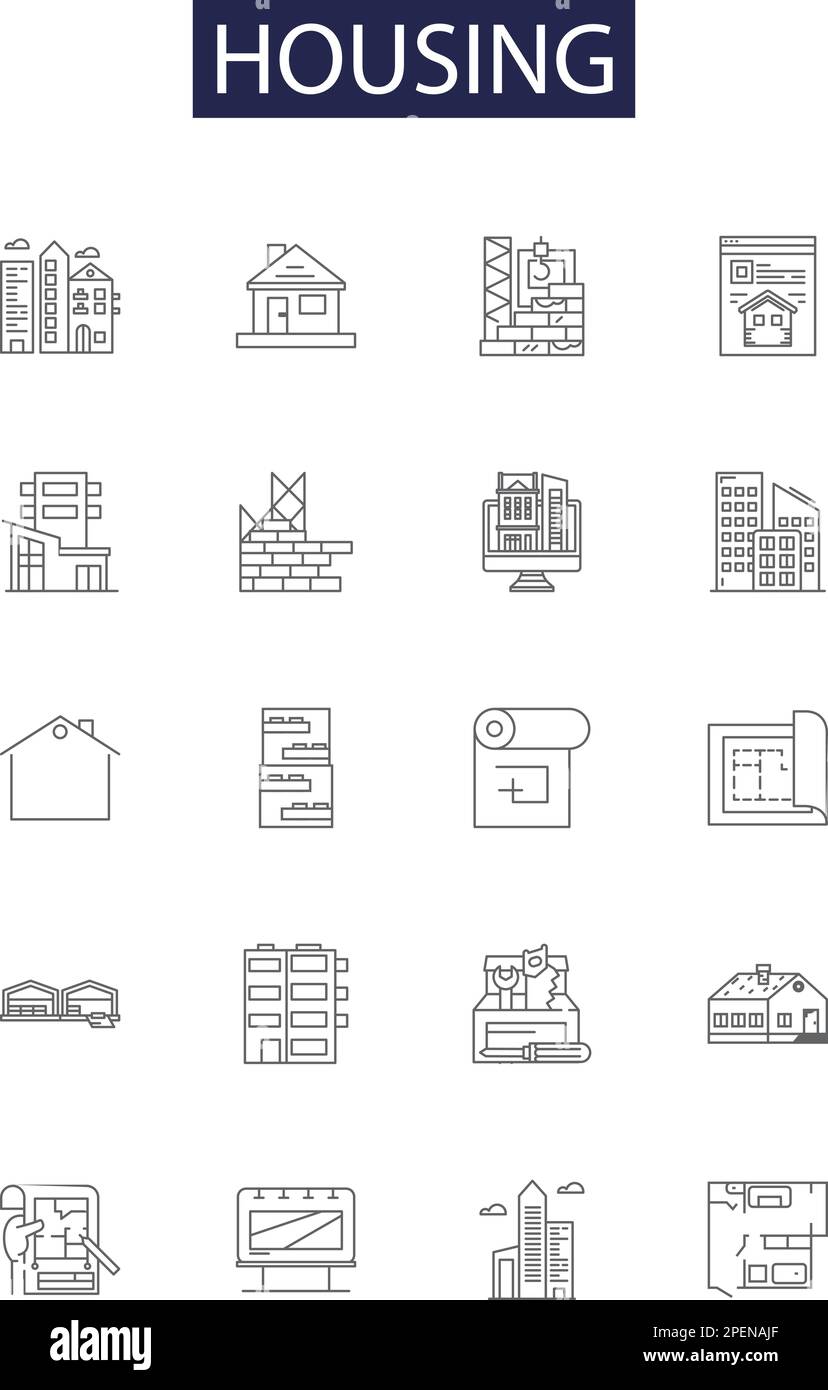 Housing line vector icons and signs. Residence, Townhouse, Home, Shack, Condo, Unit, Cottage,Habitation outline vector illustration set Stock Vector