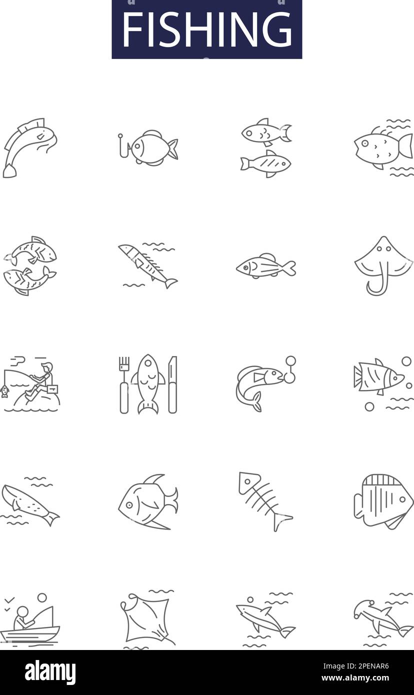 Fishing line vector icons and signs. Reeling, Casting, Trolling
