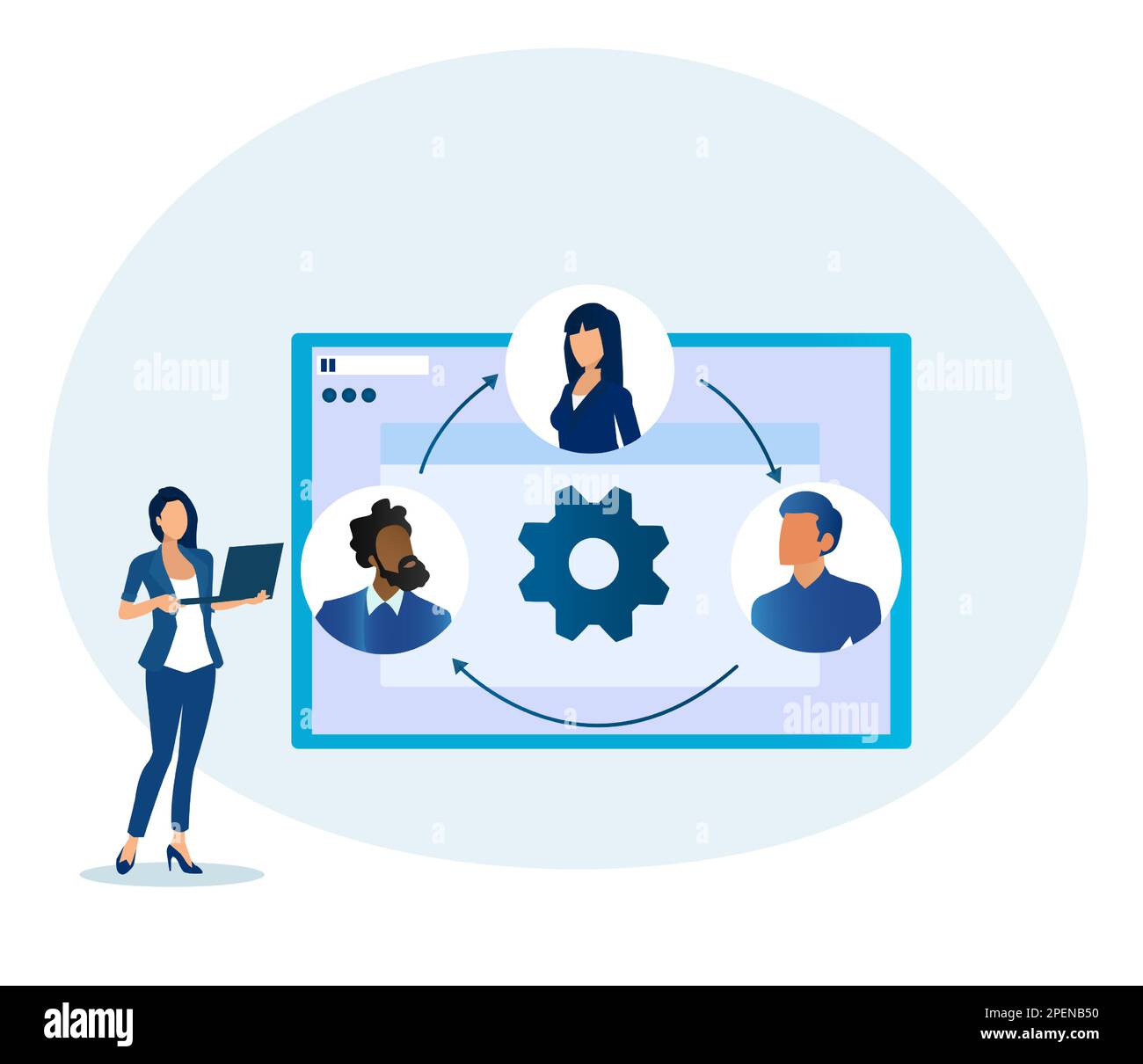 Vector of businesspeople communicating online building a team Stock Vector