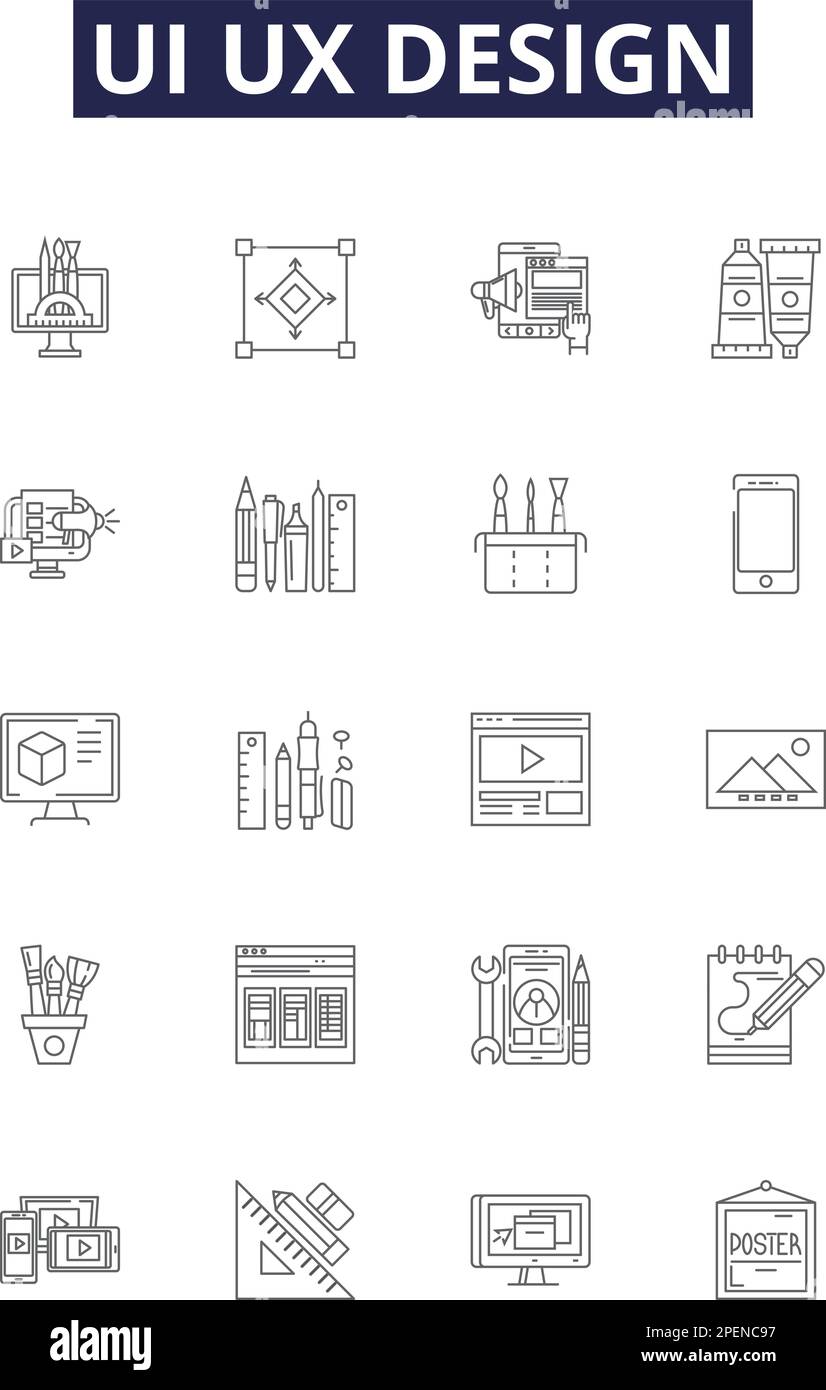 Ui ux design line vector icons and signs. UX, Design, Prototyping, User