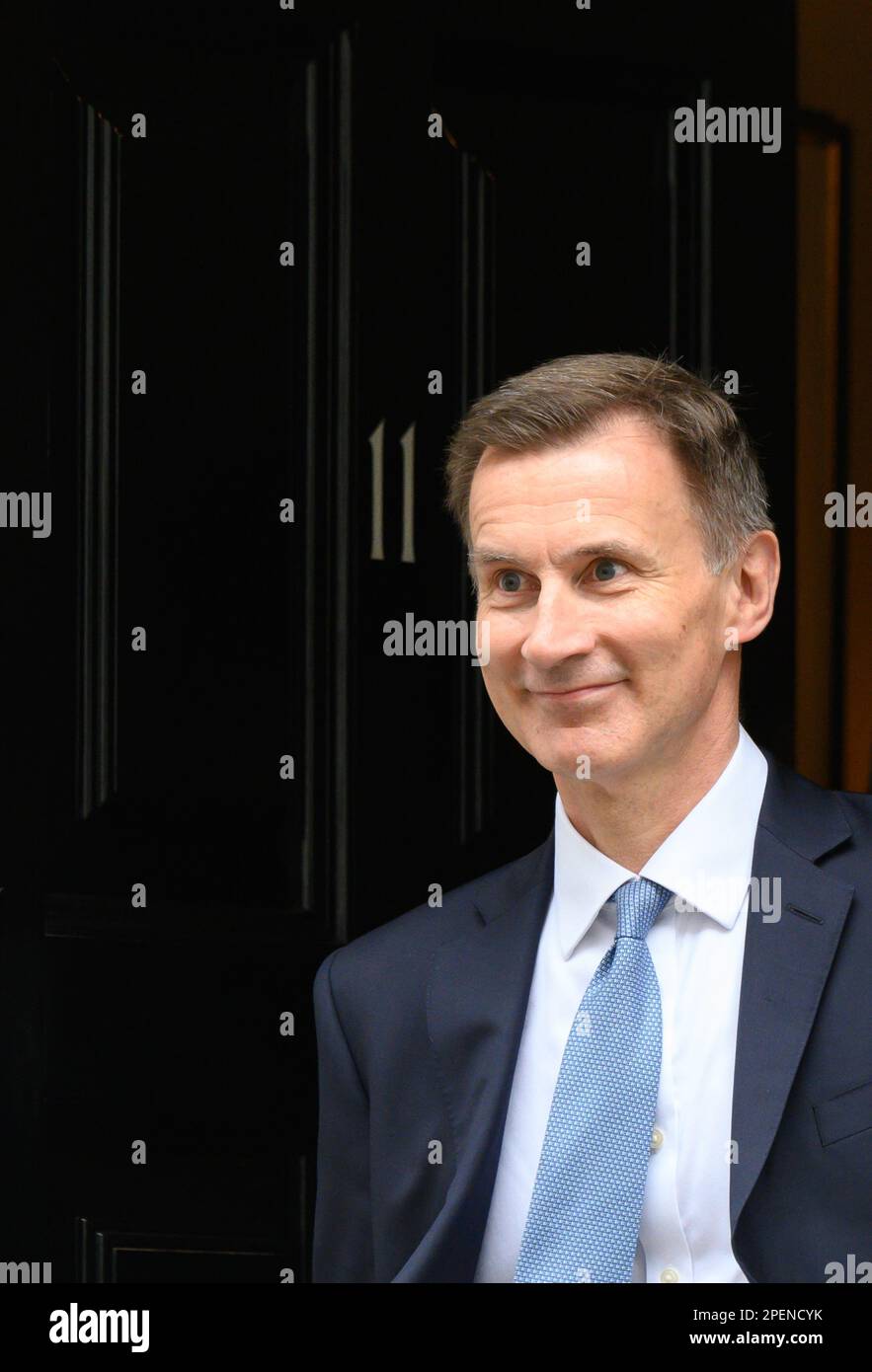 Jeremy Hunt MP (Con: South West Surry) Chancellor of the Exchequer, leaving 11 Downing Street to deliver his first budget, 15th March 2023 Stock Photo