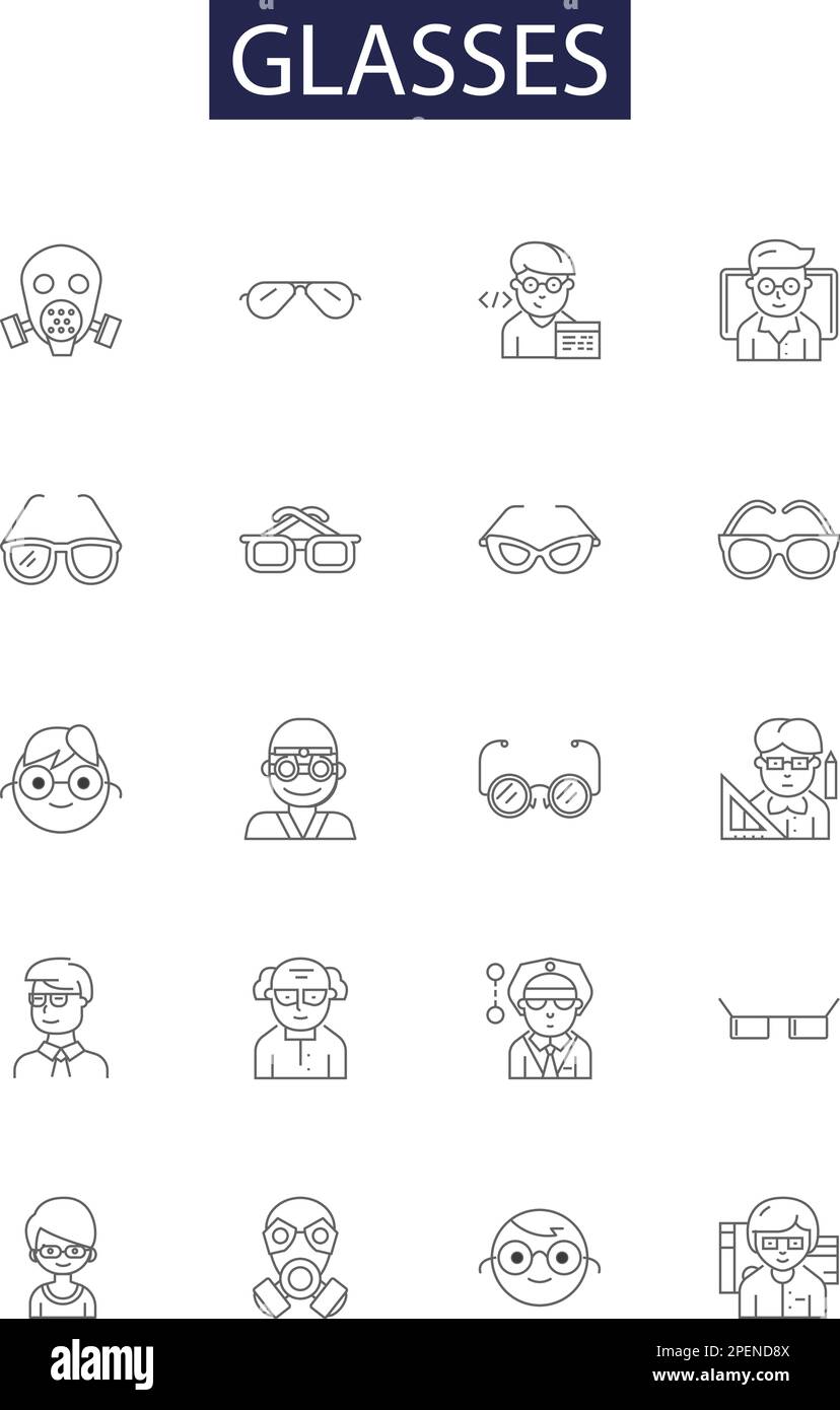 Glasses line vector icons and signs. Goggles, Eyewear, Lens, Shades
