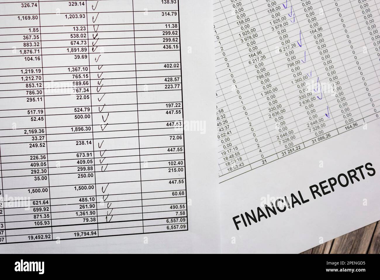 Close up financial statement report, monthly book, bank account, savings book, saving money Stock Photo