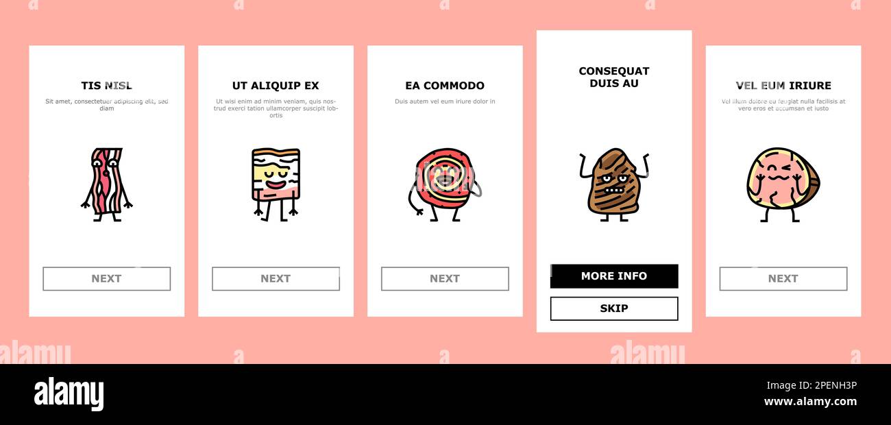 meat character beef food funny onboarding icons set vector Stock Vector ...