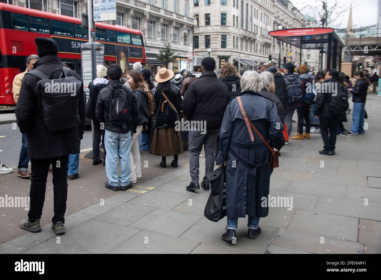 London, UK. 15th Mar, 2023. London, UK - March 15, 2023: As the majority of underground services in London were closed, heavy traffic and crowded buses were experienced throughout the city. Credit: Sinai Noor/Alamy Live News Stock Photo