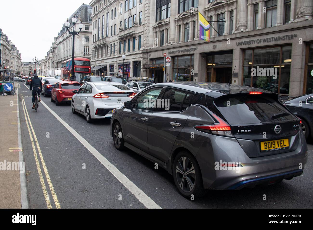 London, UK. 15th Mar, 2023. London, UK - March 15, 2023: As the majority of underground services in London were closed, heavy traffic and crowded buses were experienced throughout the city. Credit: Sinai Noor/Alamy Live News Stock Photo