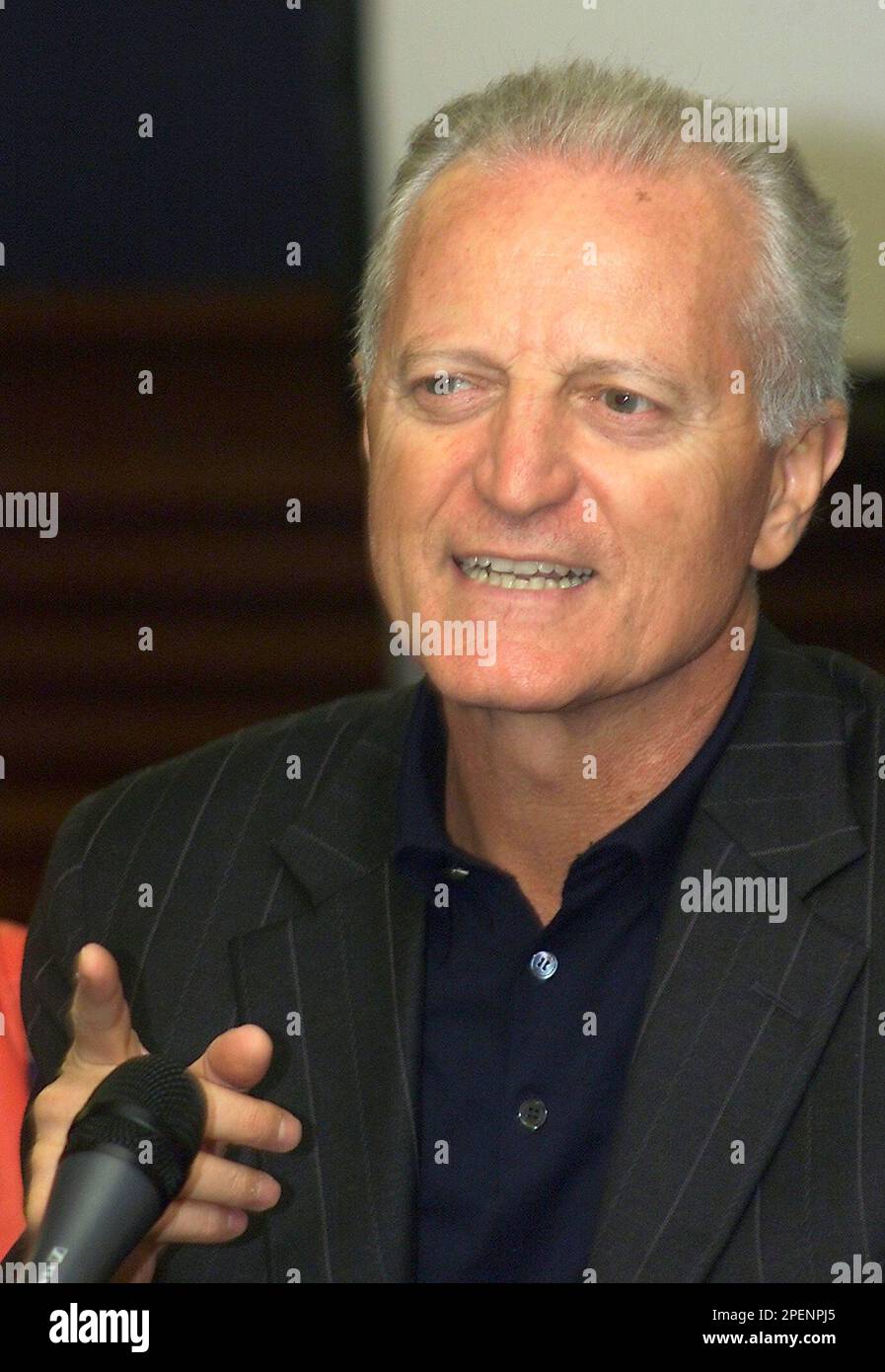 Santo Versace, brother of late fashion designer Gianni Versace, speaks  during a news conference prior to the opening ceremony of the new Versus  shop in Sofia. in Sofia, Bulgaria on Wednesday, Sept.