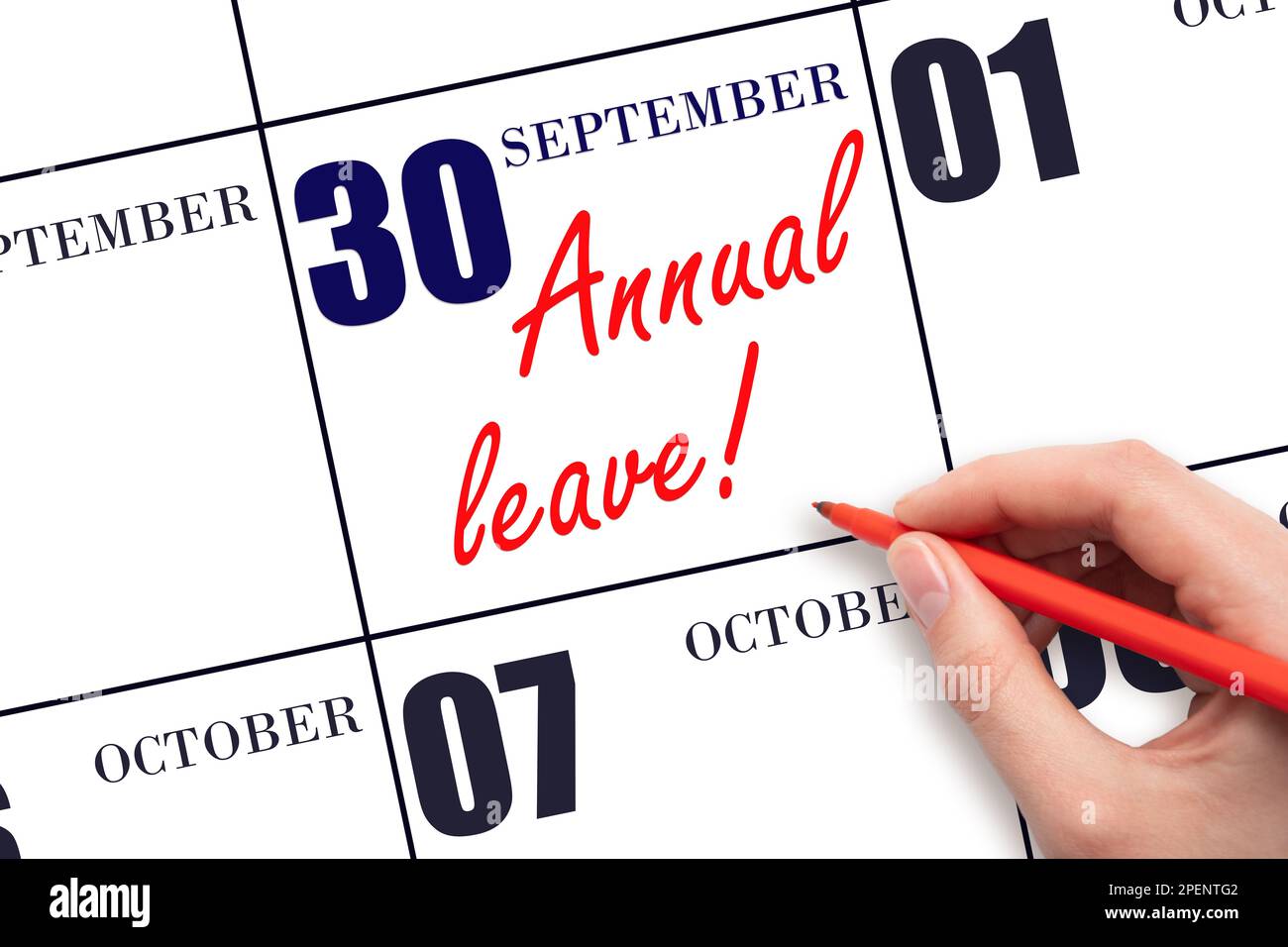 30th day of September. Hand writing the text ANNUAL LEAVE and drawing