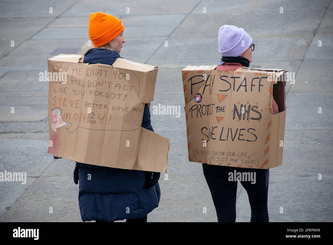 London, UK. 15th Mar, 2023. Protesters from various groups, including teachers, civil workers, doctors, NHS, UCU staff, London Underground staff, and others, gathered at Trafalgar Sq to demonstrate as part of a national strike for increased pay on Budget Day. Credit: Sinai Noor/Alamy Live News Stock Photo