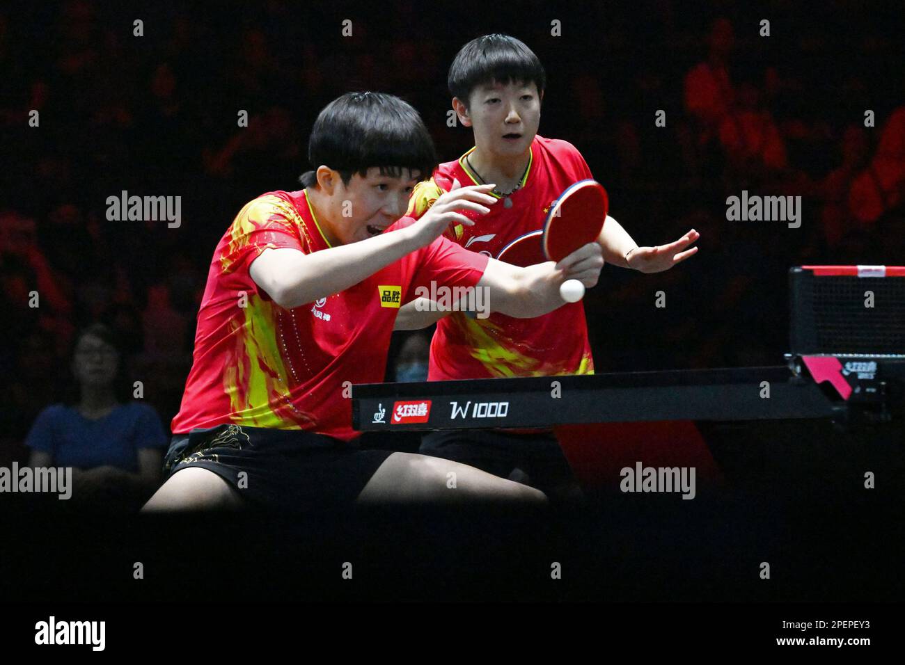 Singapore. 16th Mar, 2023. Wang Chuqin (front)/Sun Yingsha of China