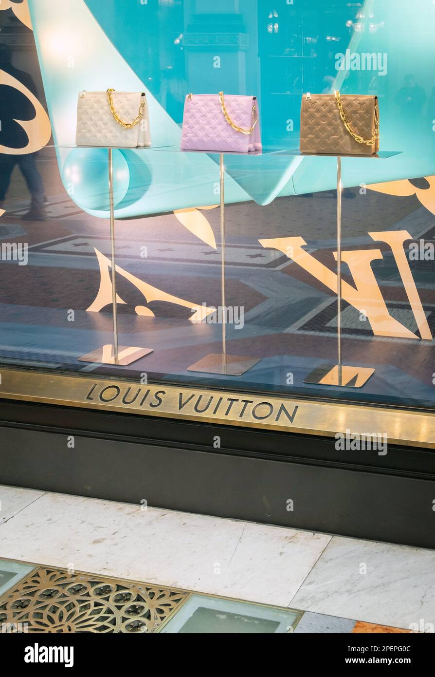 Louis Vuitton store window in Galleria Vittorio Emanuele Milan, Italy Stock Photo