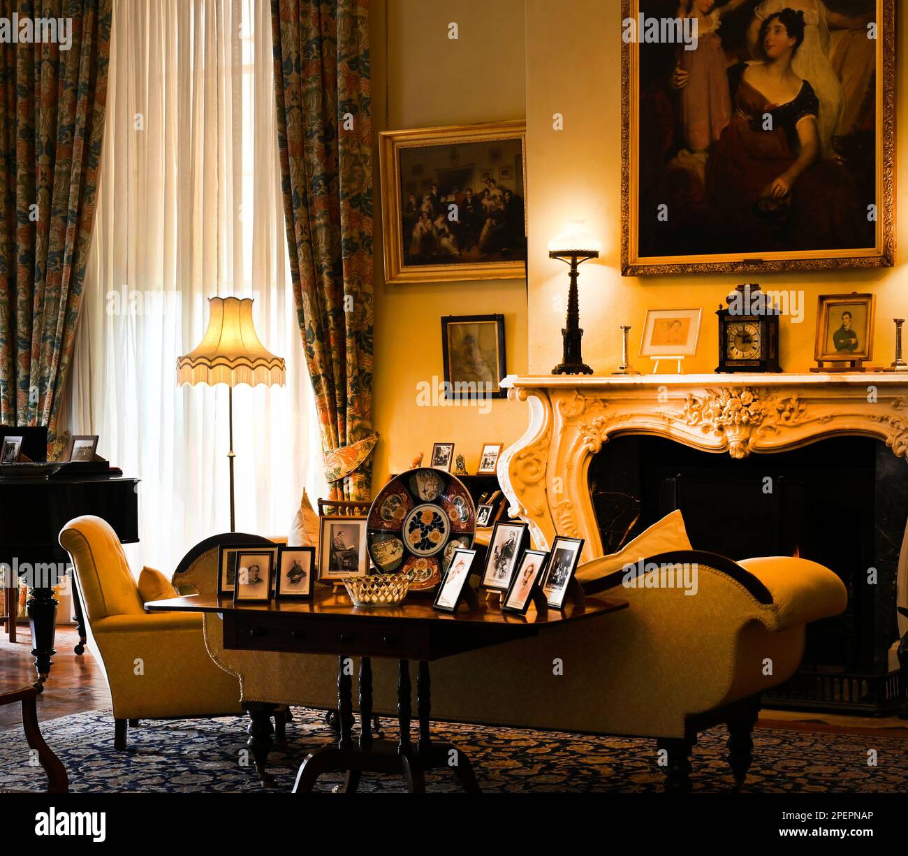 Killerton House, an 18th-century house at Broadclyst, Exeter, Devon, England, UK - interior view of living room. Stock Photo