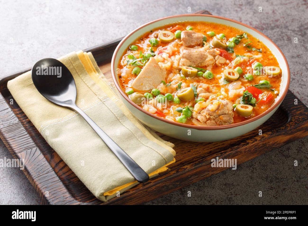 Asopao de pollo is a Caribbean dish that consists of sofrito, rice