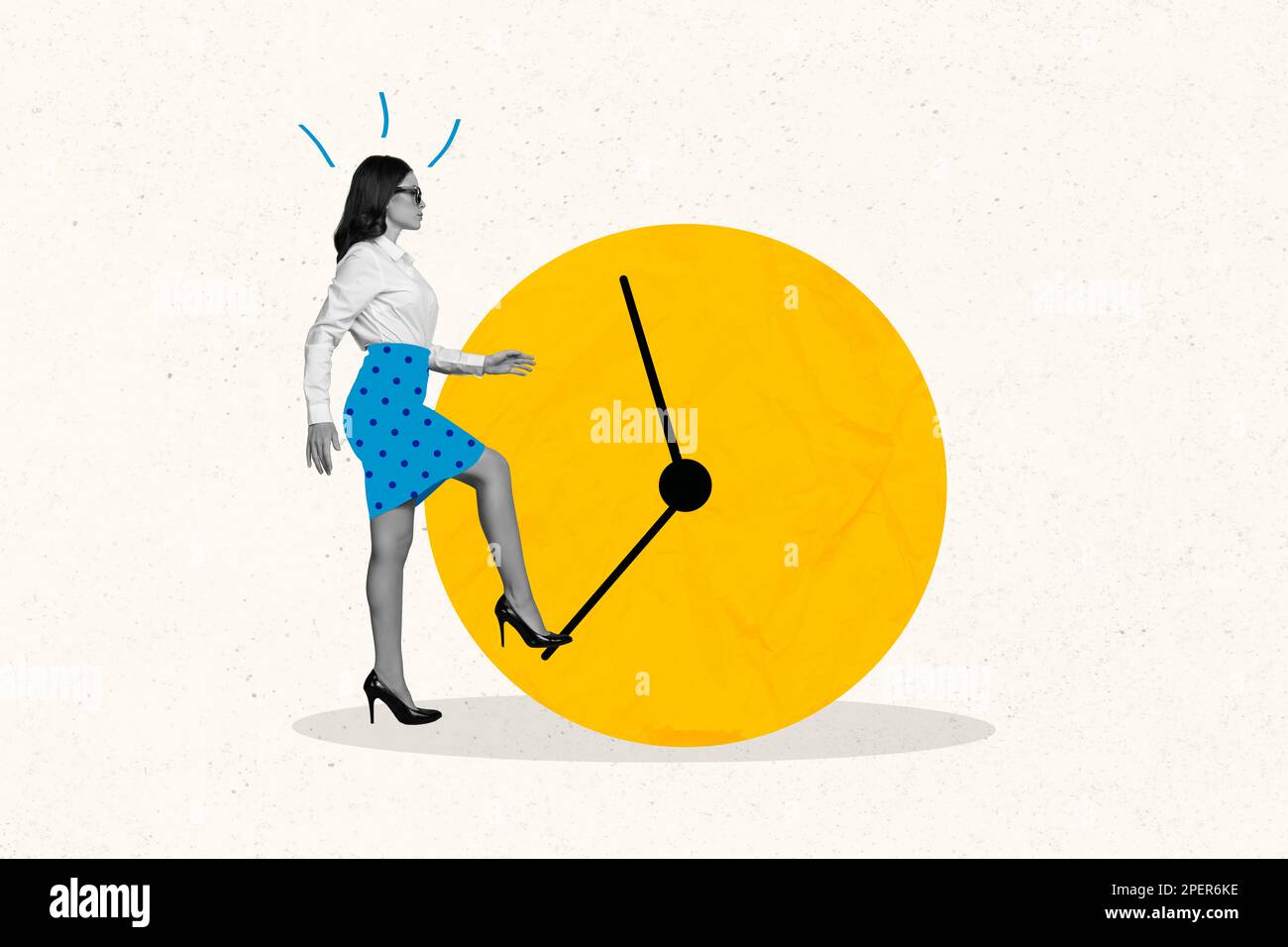 Creative magazine template of business lady try change time turn