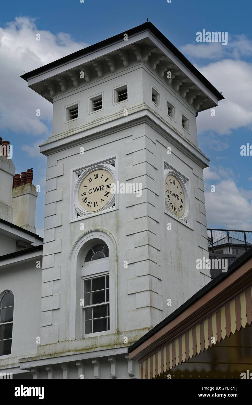 Clock tower at Kingswear railway Station, Dartmouth, Devon, England, UK Stock Photo